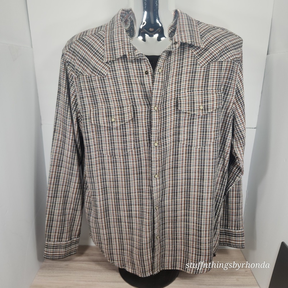 Mutual Weave Mens XL 100% Cotton Shirt Pearl Snap Long Sleeve Gray,Brown,‎ Rust